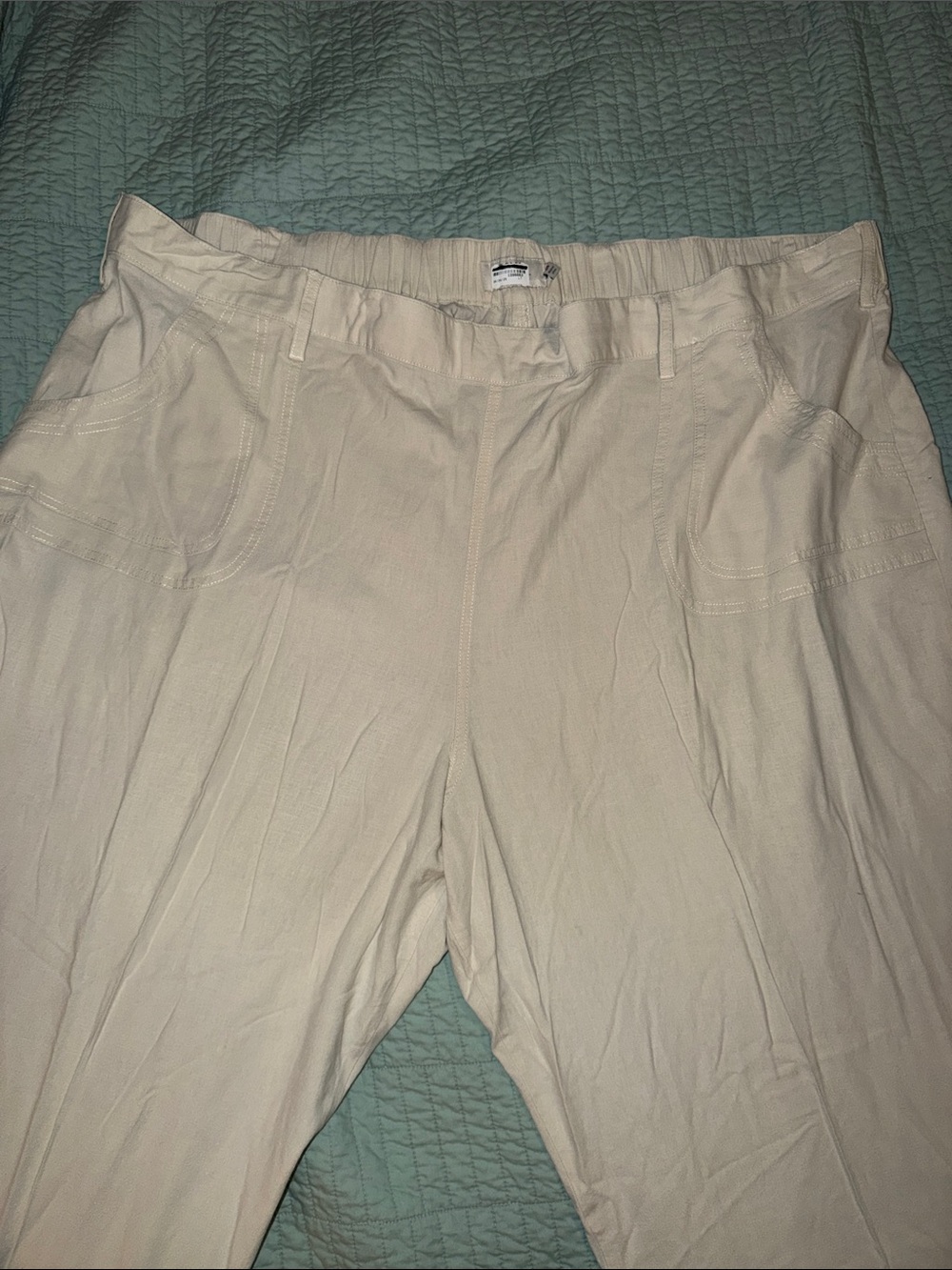 Cream Wide-Leg Pull-On Pants